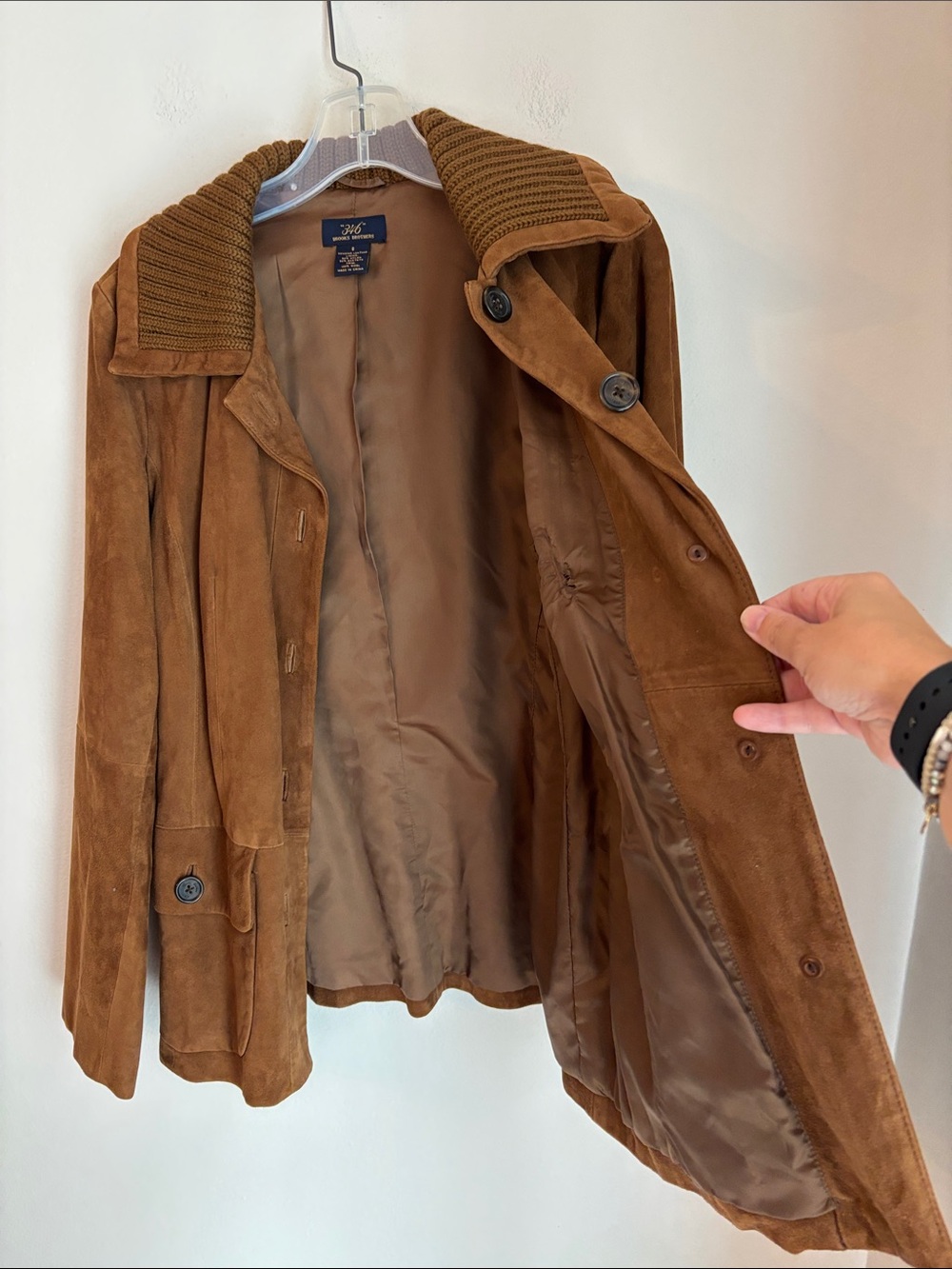 Brooks Brothers women Suede leather Button-Front Jacket Chestnut Brown Large - Picture 9 of 9